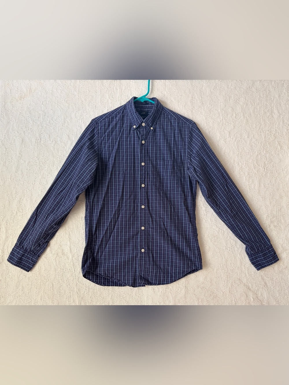 J Crew Button Down Shirt Men's Small Blue Plaid Collared Preppy Check Ivy League